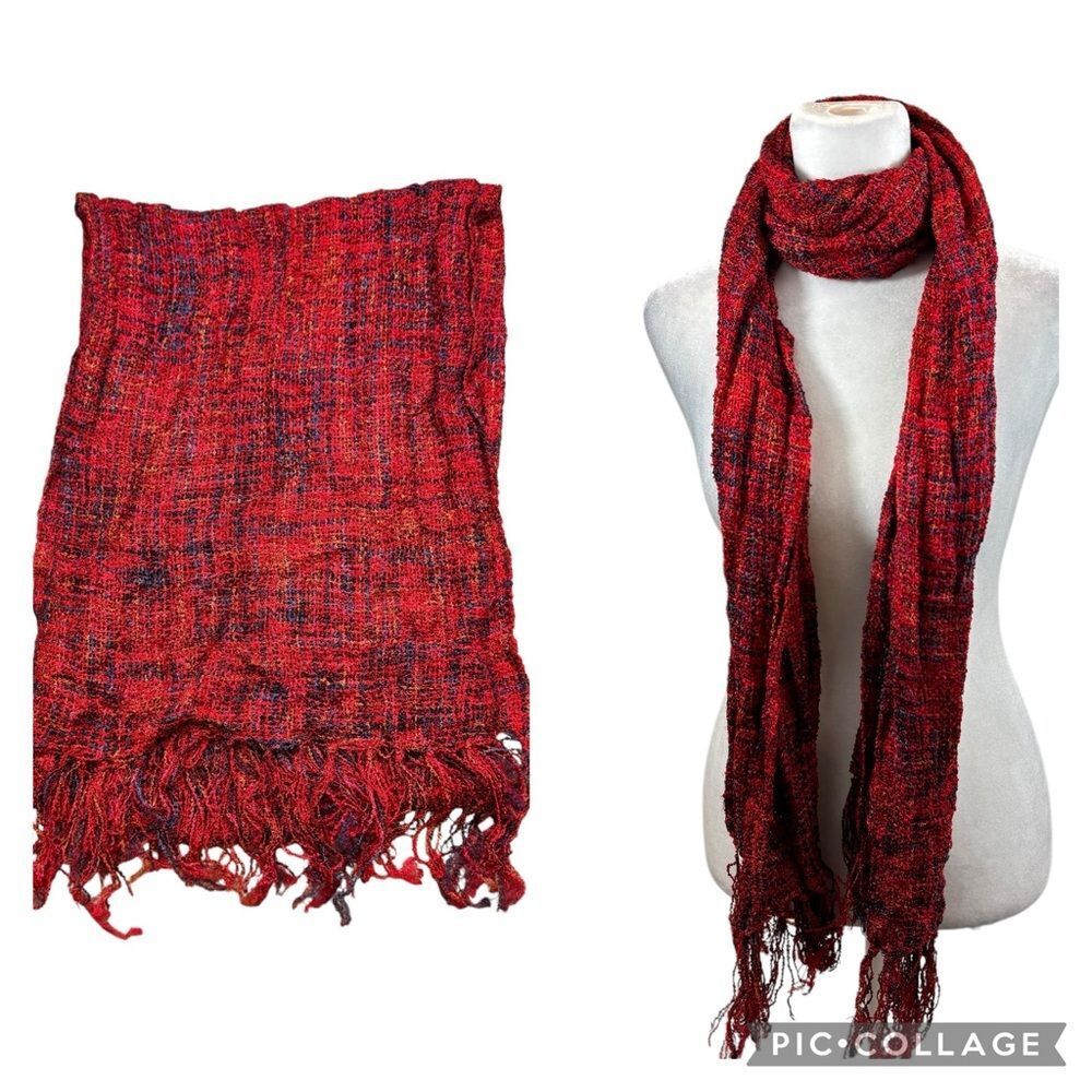 Mucros Irish Weavers Red and Blue Fringe End Scarf‎